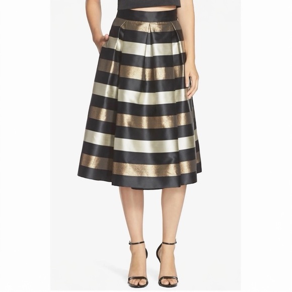 Eliza J Metallic Stripe Jacquard Midi Skirt 10 A Line Tulle Evening Cocktail - Picture 2 of 11